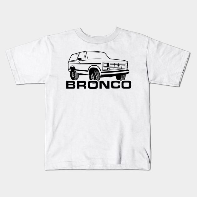 1980-1986 Ford Bronco Black Print w/tires Kids T-Shirt by The OBS Apparel